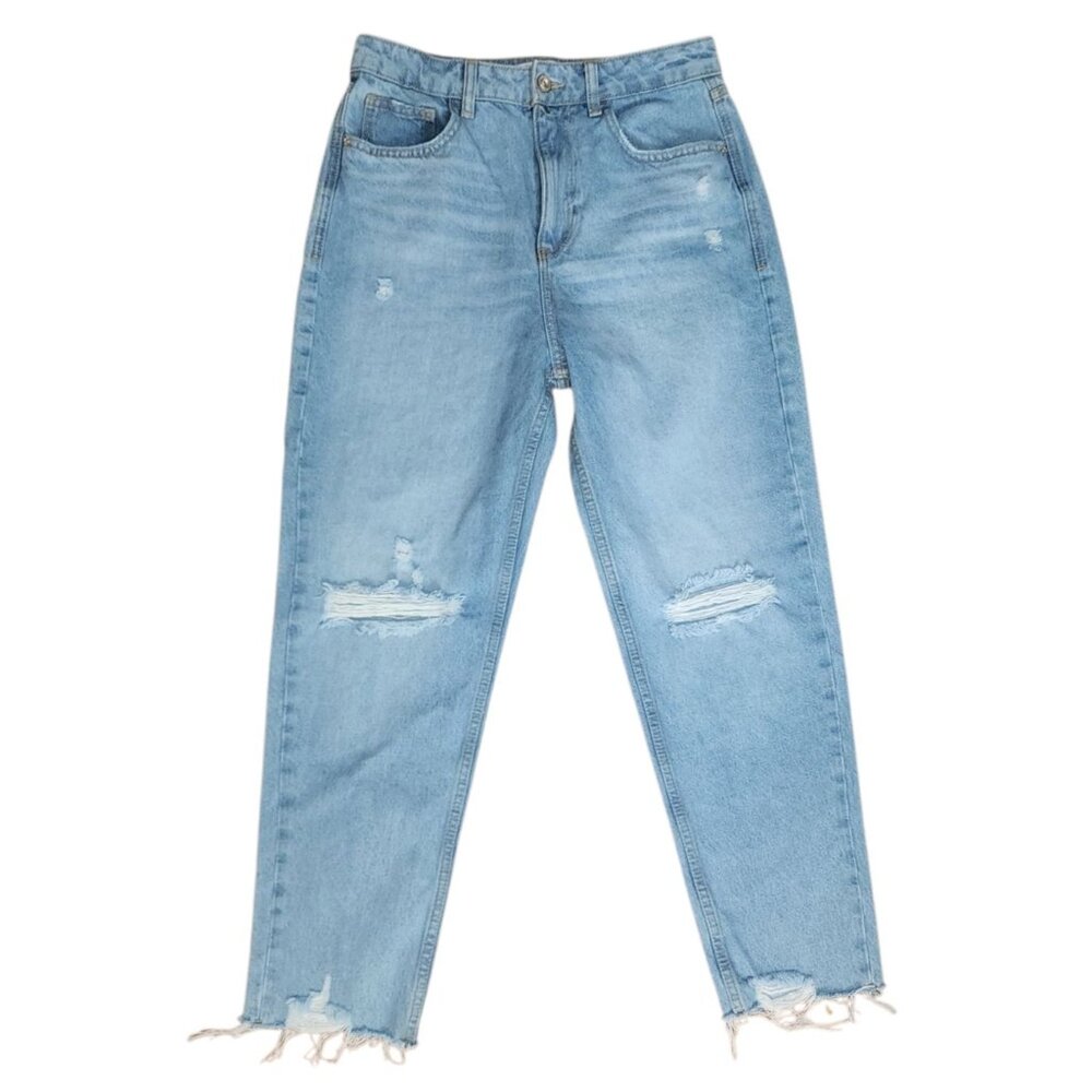 Zara Jeans Womens Size 6‎ Light Wash Blue Denim Distressed Cut Off Pockets